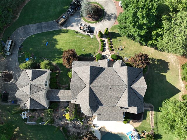 Aerial view of residential roofing work | King Contracting, serving Iowa