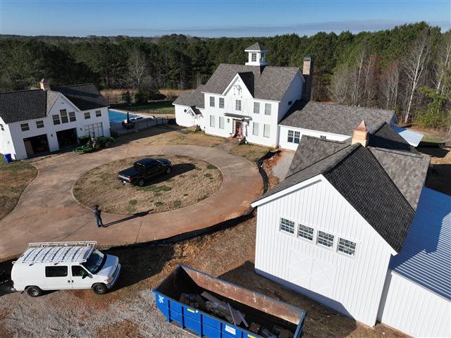 Aerial view of residential roofing work | King Contracting, serving Iowa